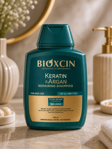 Szampon nawilżający przeciw puszeniu się - Bioxcin Keratin &amp;amp; Argan 300 ml